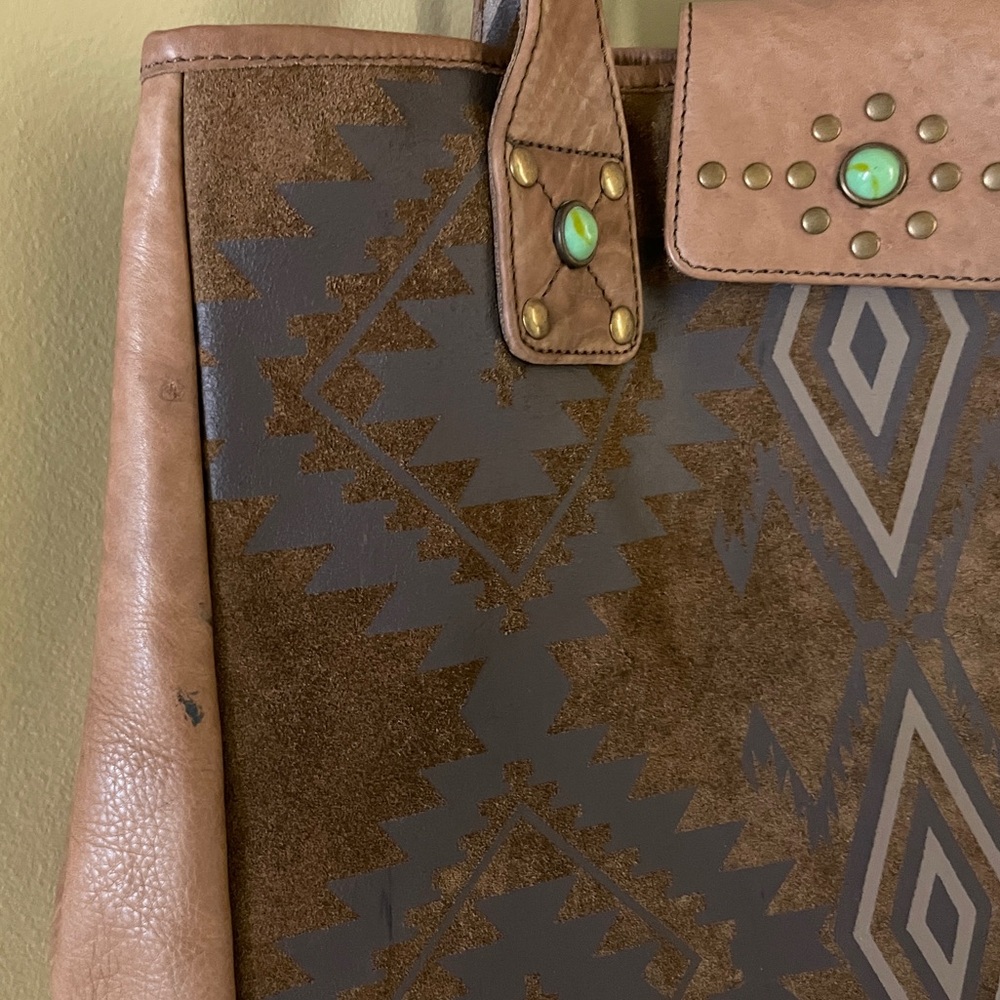 Tasha Polizzi | Suede & Leather Tote Bag w/Southwestern Print & Turquoise ♥ EUC - Picture 7 of 10